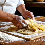 Home 6 Pasta Making in Emilia-Romagna**
A professional chef in a rustic Italian kitchen in Emilia-Romagna, making fresh pasta, fully clothed, appropriate attire, safe for work. Rolling out dough on a wooden table, flour dusting the surface. Perfect anatomy, correct proportions, natural pose, well-formed hands, proper finger count. Warm, inviting atmosphere, soft lighting. Professional photography, high quality, modest attire, family-friendly.
**