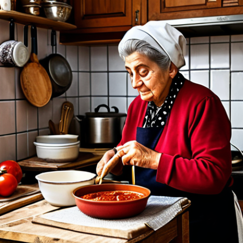 Home 17 현지 가정에서의 식사 체험하기 - Italian Nonna Cooking**
"A heartwarming scene of a fully clothed Italian grandmother ('Nonna') in h...