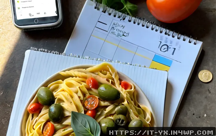 Home 11 최고의 음식 경험을 위한 계획 세우기 - Photorealistic overhead view of an Italian home kitchen table arranged for planning the perfect food...